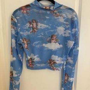 Mesh cherub cropped shirt